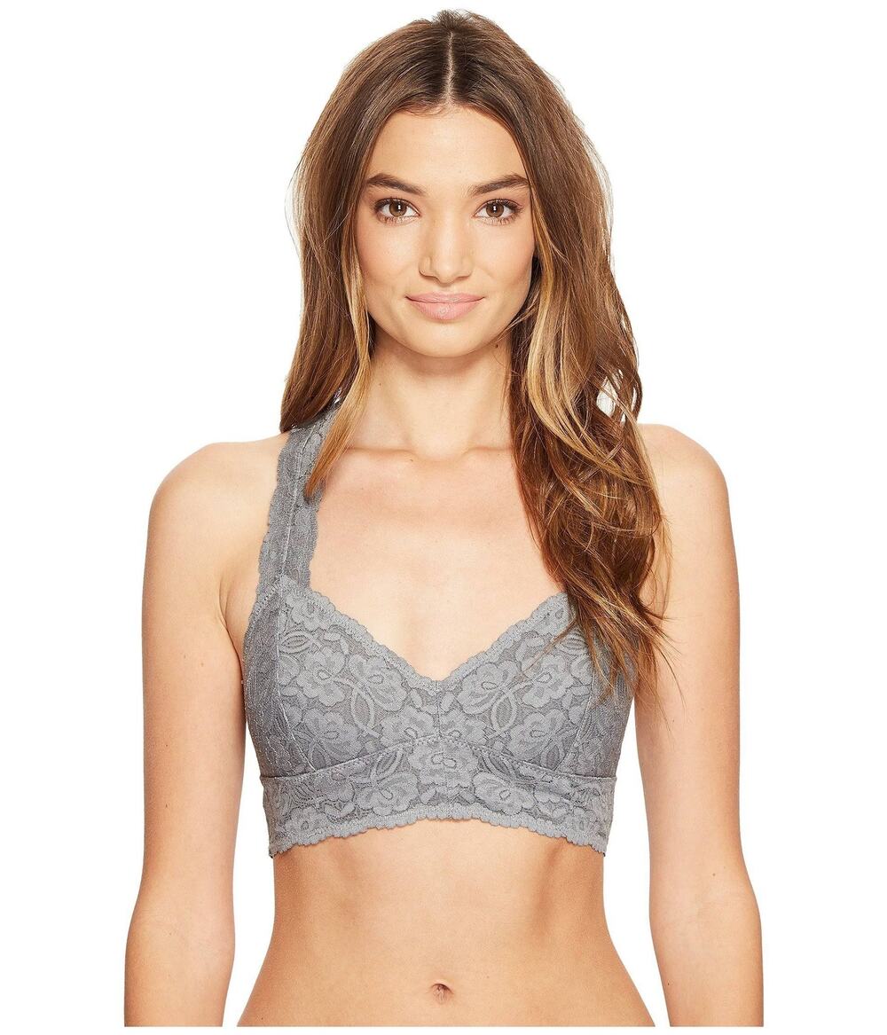 intimately Free People Women's Sz S Grey Lace Adella Longline Bralette Racerback